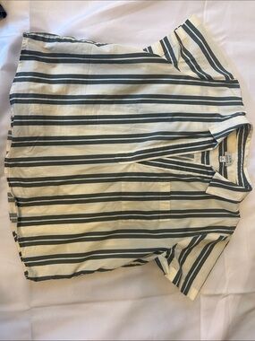 J. Crew Cream and Dark Green Striped Short-Sleeve Shirt